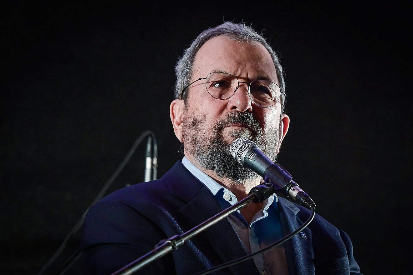 Former Prime Minister Ehud Barak speaks during a protest against judicial reform in Tel Aviv, June 24, 2023. Photo by Avshalom Sassoni/Flash90.