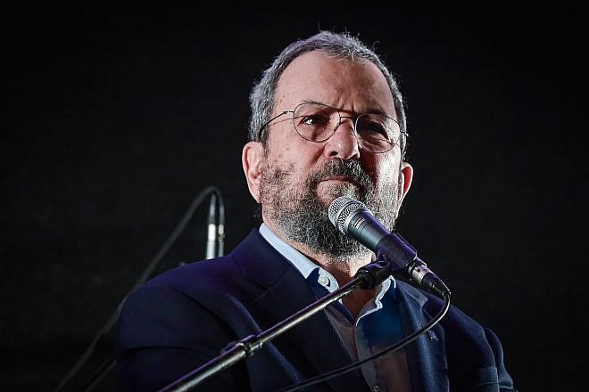 Former Prime Minister Ehud Barak speaks during a protest against judicial reform in Tel Aviv, June 24, 2023. Photo by Avshalom Sassoni/Flash90.