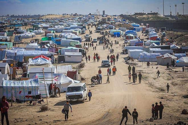 A tent camp in Rafah, in the southern Gaza Strip, set up for Palestinians who evacuated from their homes elsewhere in the coastal enclave, Jan. 30, 2024. Photo by Atia Mohammed/Flash90.