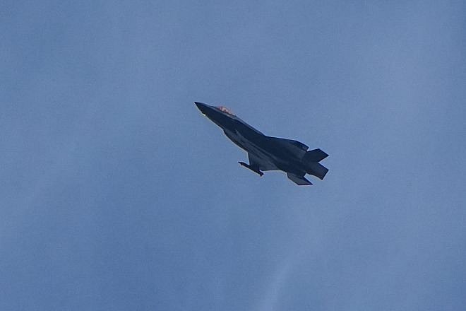 An Israeli Air Force jet after an airstrike in Southern Lebanon, as seen from the Israeli side of the border, Feb. 13, 2024. Photo by Ayal Margolin/Flash90.