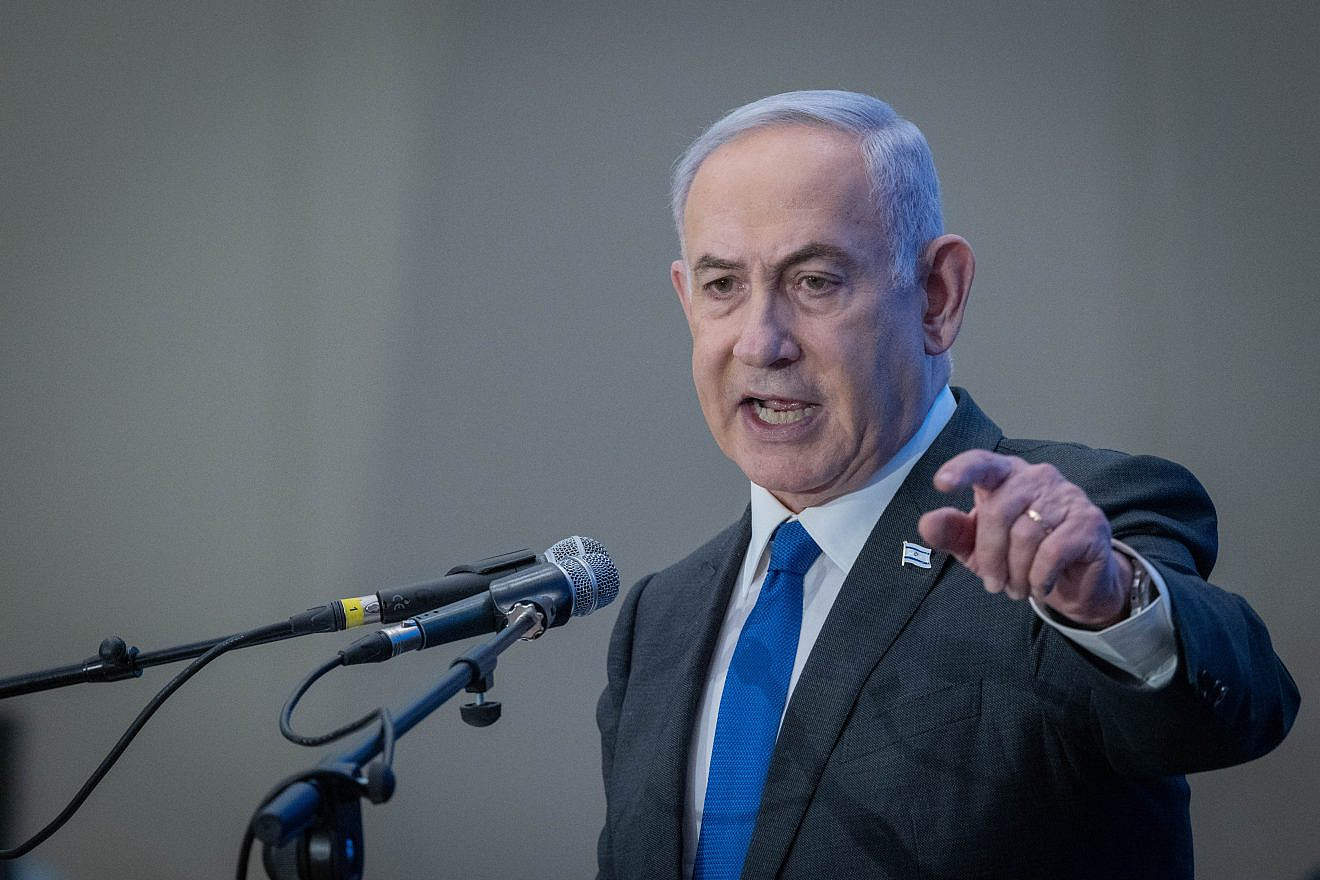 Prime Minister Benjamin Netanyahu attends a conference in Jerusalem, Feb. 18, 2024. Photo by Chaim Goldberg/Flash90.