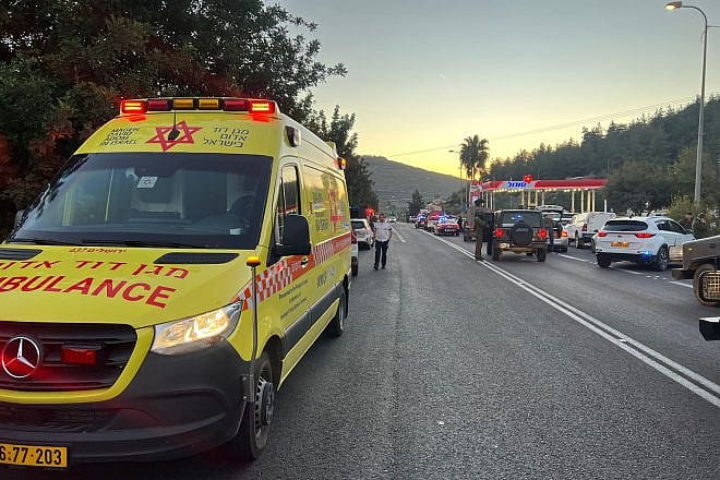 The scene of a terrorist attack outside Eli in Samaria, Feb. 29, 2024. Credit: Magen David Adom.