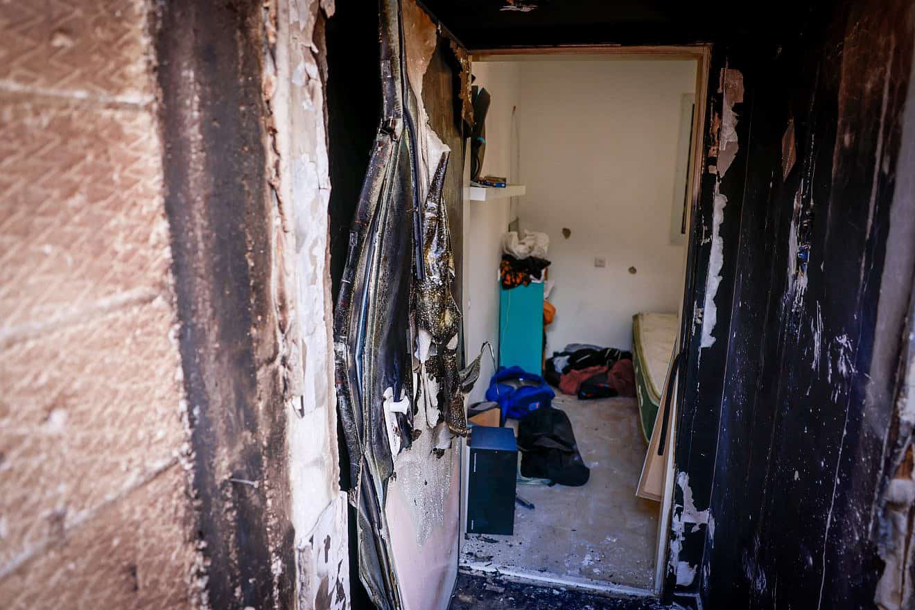 A view of the destruction perpetrated by Hamas terrorists on Oct. 7 in Kibbutz Kfar Aza, near the southern Israeli border with Gaza, Oct. 15, 2023. Photo by Chaim Goldberg/Flash90.