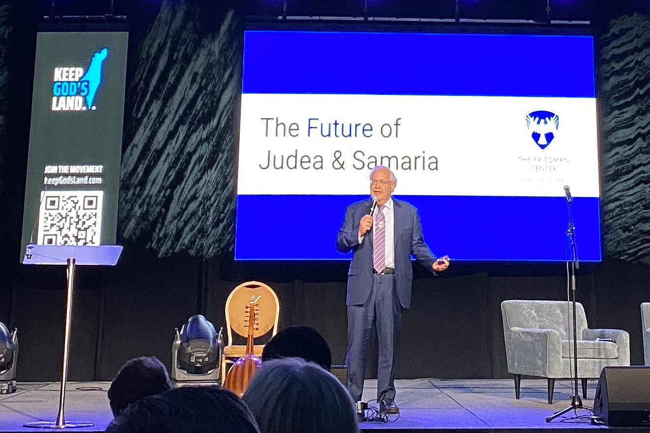David Friedman, former U.S. ambassador to Israel, speaks at the National Religious Broadcasters convention in Nashville, Tenn., on Feb. 22, 2024. Photo by Larry Brook.