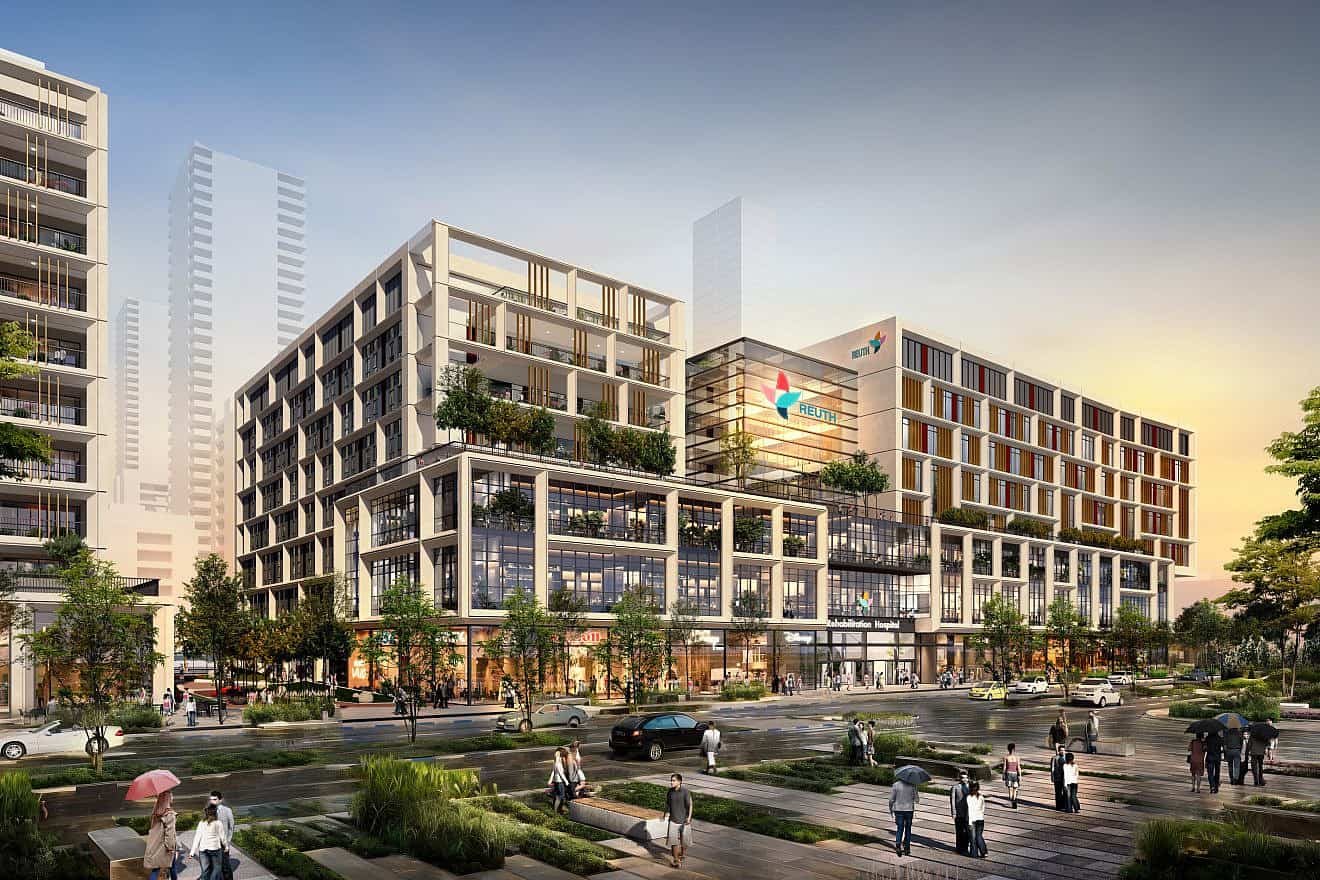 A rendering of what will be Israel's largest rehabilitation hospital, which will span four acres of property in Tel Aviv and include 12 cutting-edge hospital wards with an estimated 450 beds. Credit: Courtesy of MYS Architects.