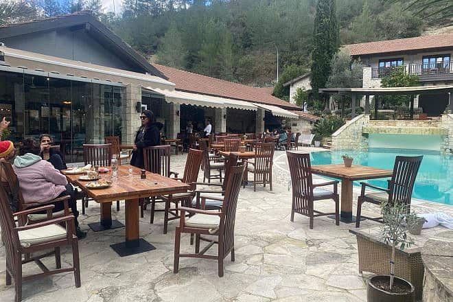 Survivors of the Supernova massacre eat breakfast at the Secret Forest wellness and spa resort in Cyprus, Feb. 20, 2024. Photo by Amelie Botbol.