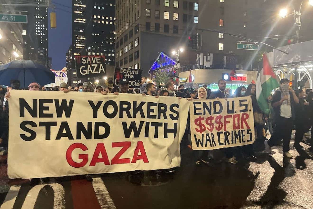 An anti-Israel protest in New York City on Oct. 20, 2023, just three weeks after the Hamas-led massacre in southern Israel on Oct. 7, 2023. Credit: Wikimedia Commons.