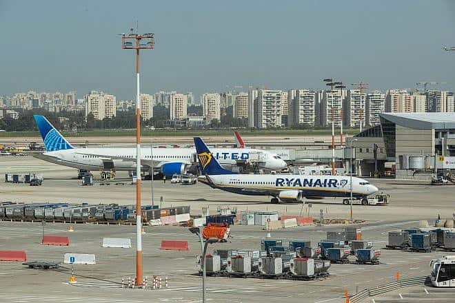 A Ryanair plane at Ben-Gurion International Airport, March 2, 2021. Photo by Yossi Aloni/Flash90.