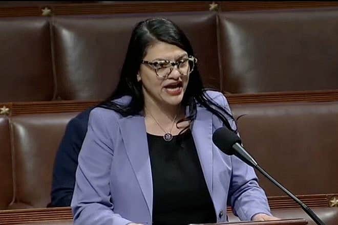 Rep. Rashida Tlaib (D-Mich.) speaks on the House floor against a resolution condemning Hamas terrorists for rape and sexual violence, on Feb. 14, 2024. Source: C-SPAN.