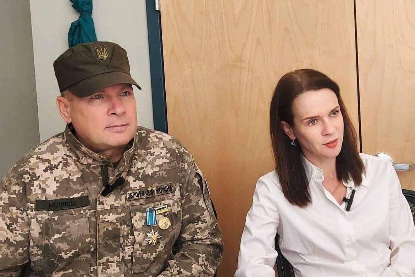 Vasyl Rybchinski with Valerie Khaytina, Hebrew Public’s chief external officer and a Jewish native of Kyiv, Ukraine, in February 2024. Photo by Mike Wagenheim.