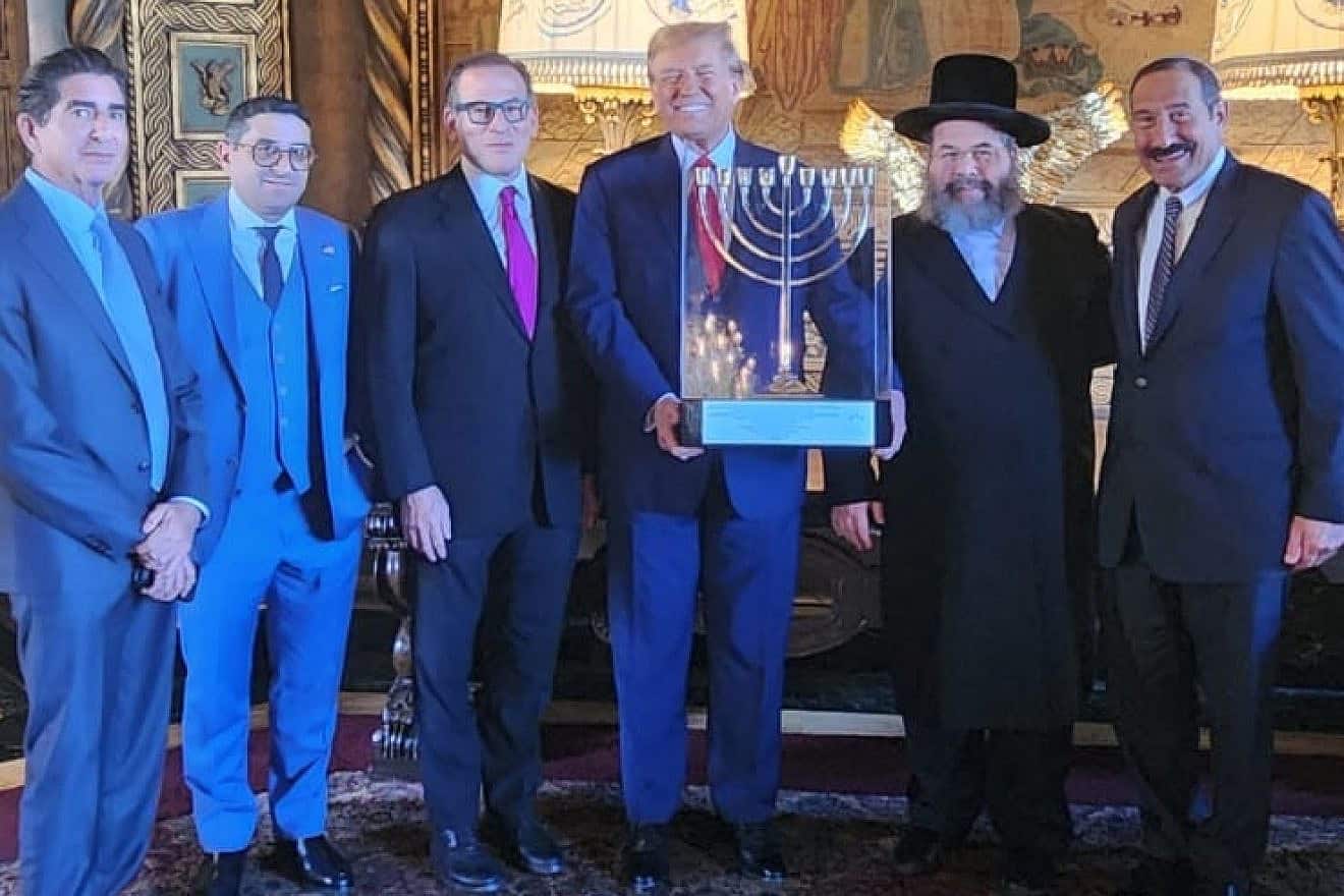 Former President Donald Trump receives an award from the Israel Heritage Foundation, Feb. 26, 2024. Credit: IHF.