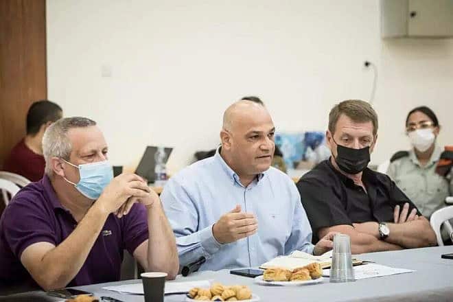 National Emergency Management Authority head Yoram Laredo (center). Credit: Israeli Ministry of Defense.