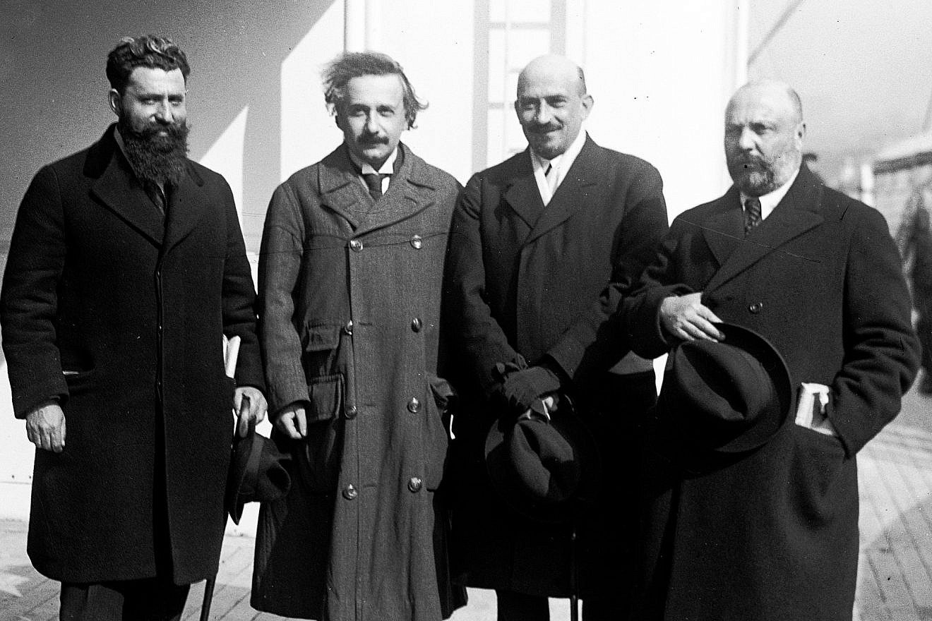 Zionist leader Chaim Weizmann (second from right) with supporters Albert Einstein, Ben-Zion Mossinson and Menachem Ussishkin in 1921. Credit: U.S. Library of Congress.