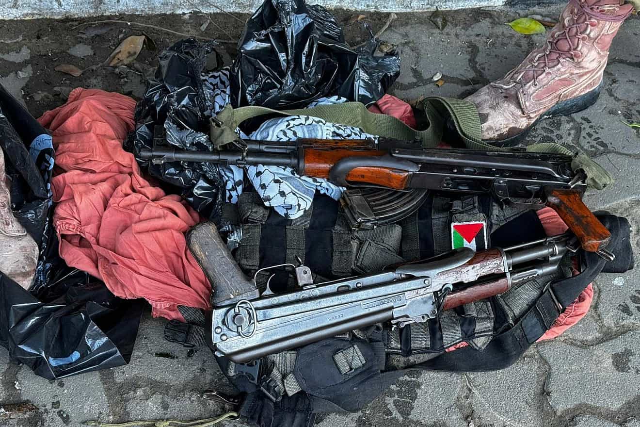 Weapons seized by Israel Defense Forces soldiers from a hospital in Khan Yunis in the Gaza Strip, Feb. 18, 2024. Credit: IDF.