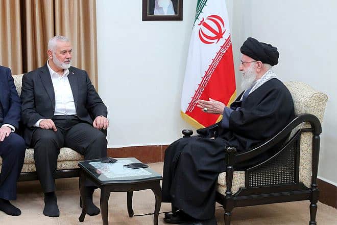 Hamas chief Ismail Haniyeh meets with Iranian Supreme Leader Ali Khamenei in Tehran, March 26, 2024. Source: Screenshot.