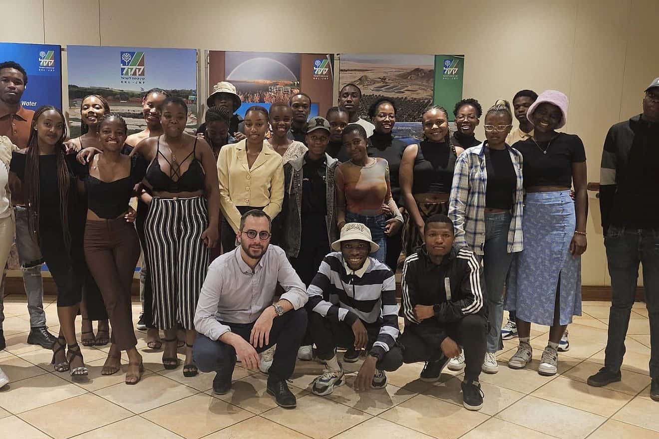 Gedaliah Blum of the Heartland Initiative (bottom left) meets with students at the University of Johannesburg, Feb. 22, 2024. Credit: Courtesy.