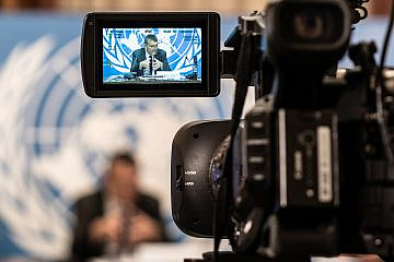 The head of UNRWA, Philippe Lazzarini, during press conference at the United Nations Palais in Geneva, Switzerland Jan. 24, 2023. Credit: Srdjan Slavkovic/U.N. Photo.