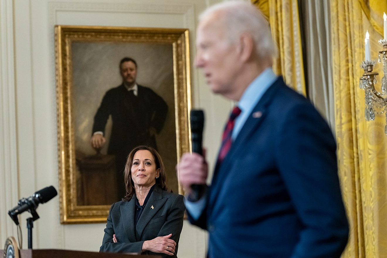 Vice President Kamala Harris looks on as U.S. President Joe Biden delivers remarks at a reception for new members of Congress on in the East Room of the White House on Jan. 24, 2023. Credit: Erin Scott/White House.