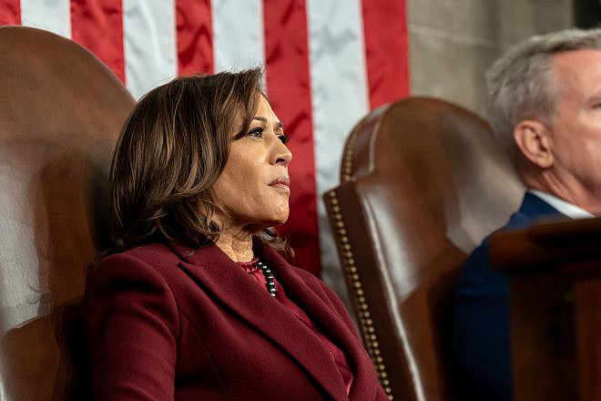 U.S. Vice President Kamala Harris listens as President Joe Biden delivers his State of the Union address on Feb. 7, 2023 on the House floor of the U.S. Capitol in Washington, D.C.  Credit: Adam Schultz/White House.