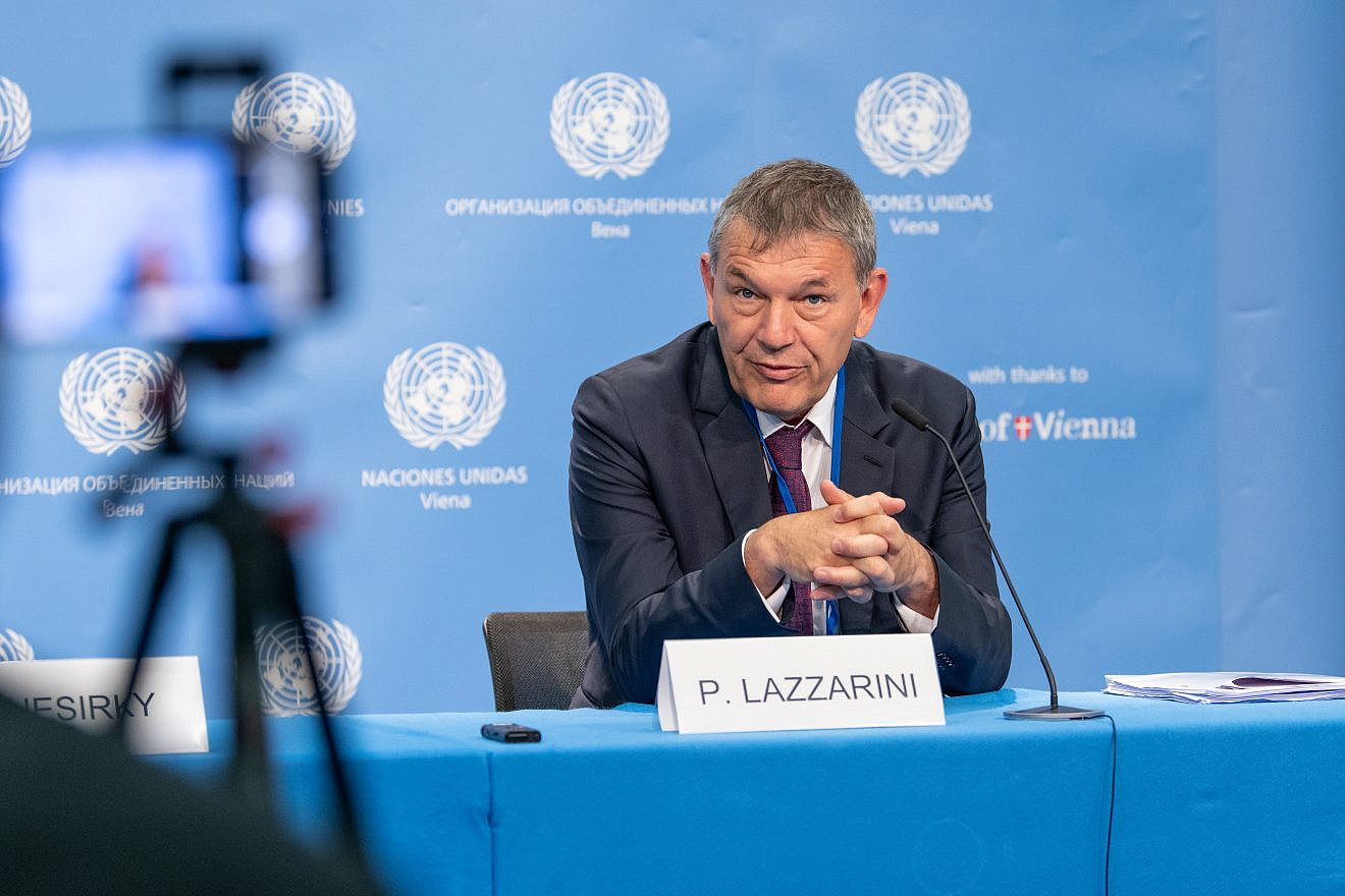 A press briefing with UNRWA commissioner-general Philippe Lazzarini on June 12, 2023. Credit: United Nations Information Service Vienna.