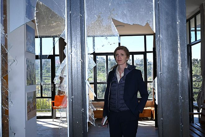 USAID Administrator Samantha Power visited the Learning Center at the Youth Village at Kufr Neemeh that has been severely damaged by recent "extremist settler violence" and forced to shut down. Credit: USAID.