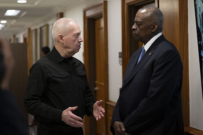 Israeli Defense Minister Yoav Gallant and U.S. Secretary of Defense Lloyd Austin at the Pentagon, March 26, 2024. Photo by U.S. Navy Petty Officer 1st Class Alexander Kubitza/U.S. Department of Defense.