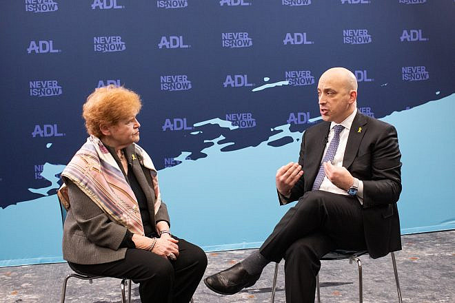 Jonathan Greenblatt, CEO and national director of the Anti-Defamation League, and Deborah Lipstadt, U.S. special envoy to monitor and combat antisemitism, at the Anti-Defamation League's "Never Is Now" conference, held in New York on March 6-7, 2024. Credit: ADL.