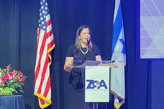 Rep. Elise Stefanik (R-N.Y.) accepts the Zionist Organization of America’s Dr. Miriam and Sheldon G. Adelson Defender of Israel Award on March 17, 2024. Credit: Courtesy.