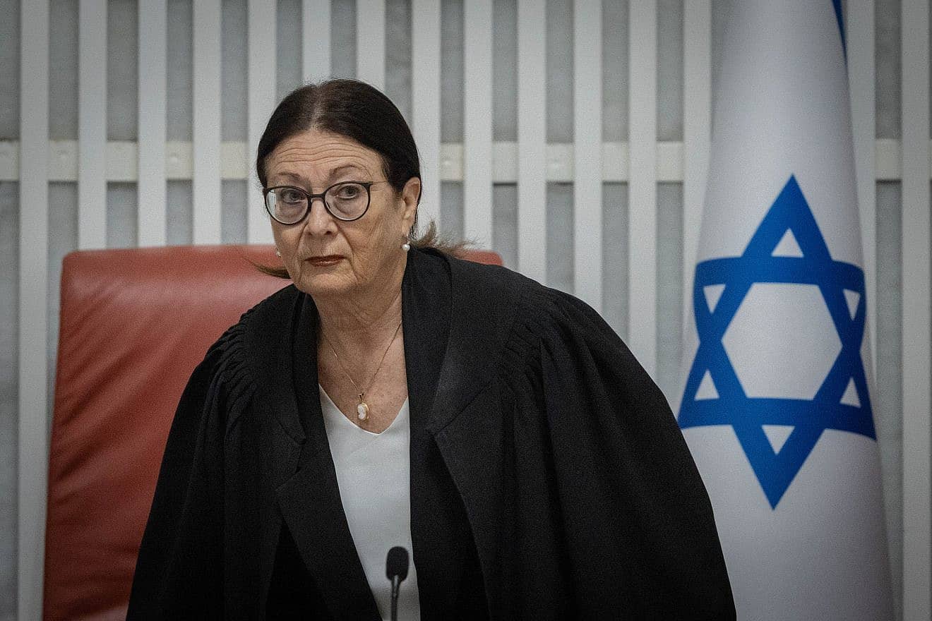 Then-Supreme Court President Esther Hayut at a court hearing in Jerusalem, Sept. 28, 2023. Photo by Chaim Goldberg/Flash90.