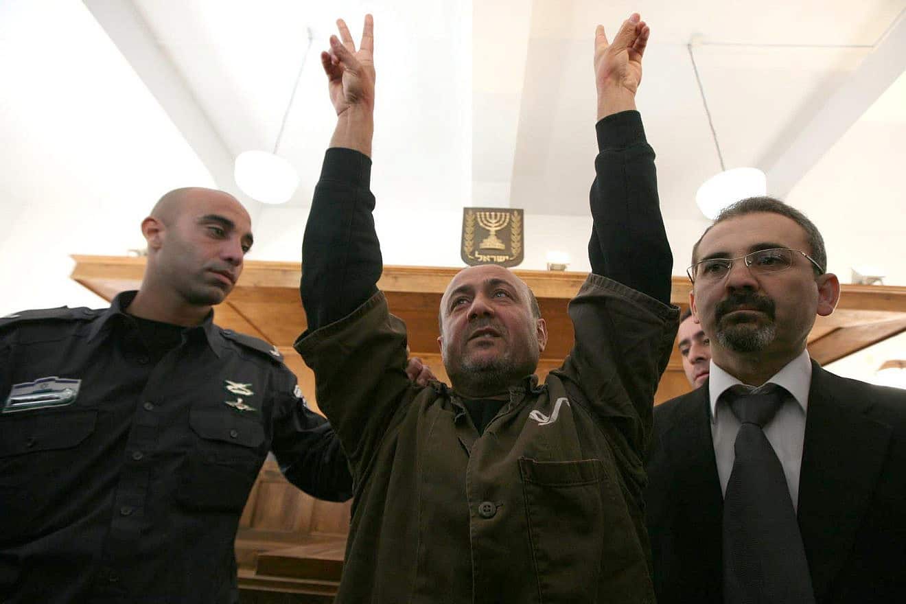 Marwan Barghouti, a Fatah Party-affiliated convicted murderer, in an Israeli courtroom in January 2012. Photo by Flash90.