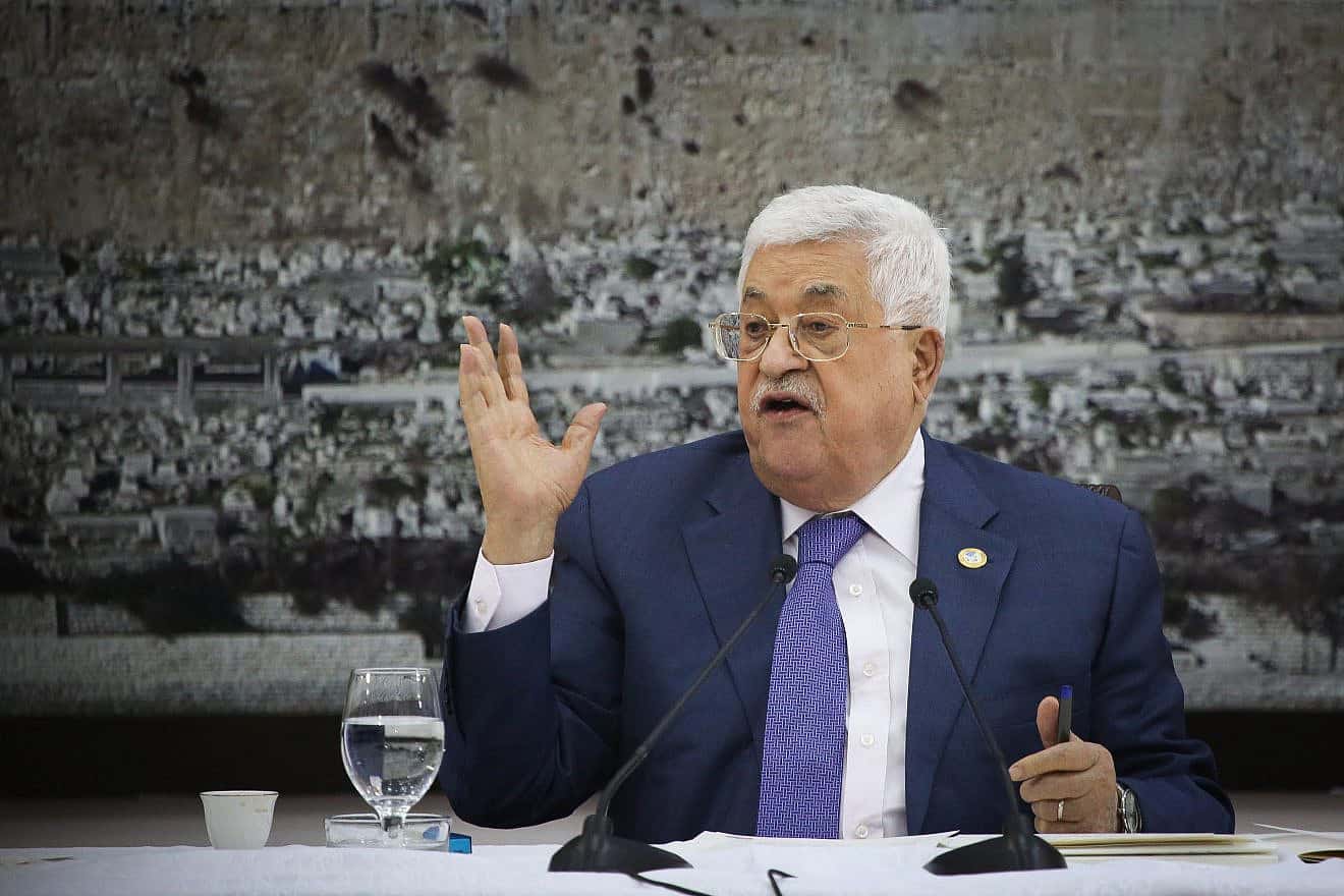 Palestinian Authority chief Mahmoud Abbas speaks during a meeting in Ramallah, July 25, 2019. Credit: Flash90.