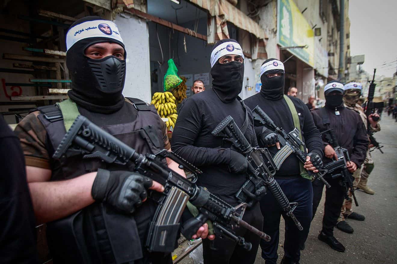 Fatah terrorists during a parade in the Balata camp on the outskirts of Nablus (Shechem) in Samaria, May 5, 2023. Photo by Nasser Ishtayeh/Flash90.