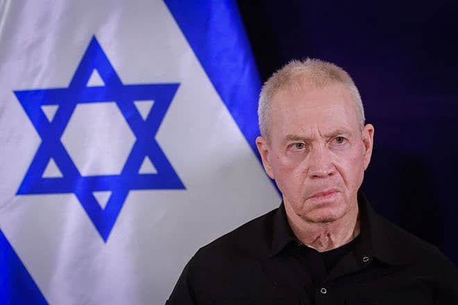 Israeli Defense Minister Yoav Gallant at a press conference at the ministry in Tel Aviv, Nov. 11, 2023. Photo by Marc Israel Sellem/POOL.