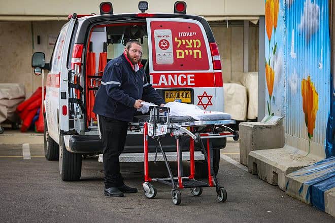 A medical staffer waits for people wounded by a Hezbollah missile, at Ziv Medical Center in Safed, March 4, 2024. Photo by David Cohen/Flash90.