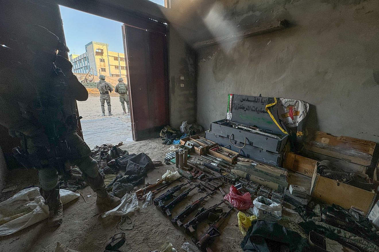 A weapons cache discovered by the Israel Defense Forces in Khan Yunis in the southern Gaza Strip, March 2024. Credit: IDF Spokesperson’s Unit.