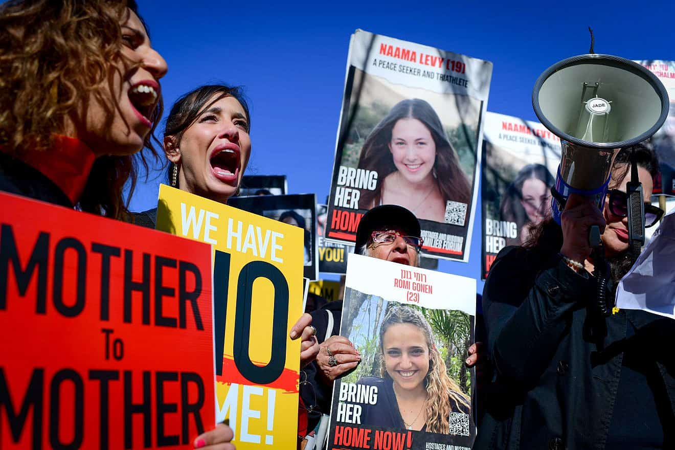 Women protest march calling for the release of Israeli hostages held by Hamas terrorists in Gaza, in Tel Aviv, January 19, 2024. Photo by Tomer Neuberg/Flash90.