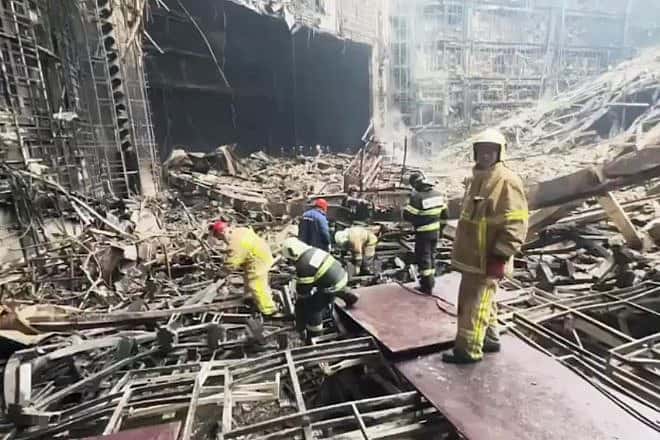 Crocus City Hall amphitheater in Russia, a day after March 22 terrorist attack, in which ISIS claimed responsibility, March 23, 2024. Credit: Governor of Moscow Oblast via Wikimedia Commons.