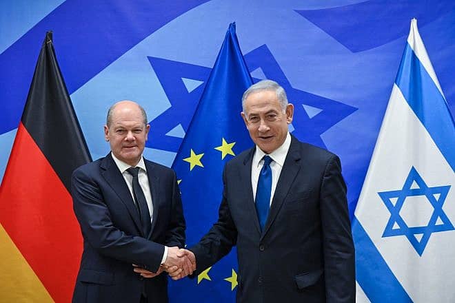 Prime Minister Benjamin Netanyahu hosts German Chancellor Olaf Scholz at the Prime Minister's Office in Jerusalem, March 17, 2024. Photo by Kobi Gideon/GPO.