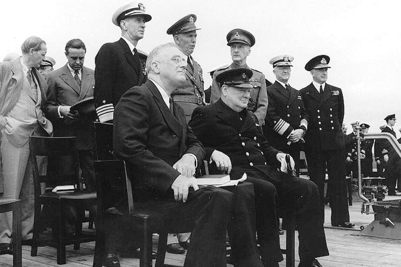 U.S. President Franklin D. Roosevelt and U.K. Prime Minister Winston Churchill on the after deck of HMS Prince of Wales in Placentia Bay, Newfoundland, Aug. 10, 1941. Credit: U.S. Naval Historical Center via Wikimedia Commons.