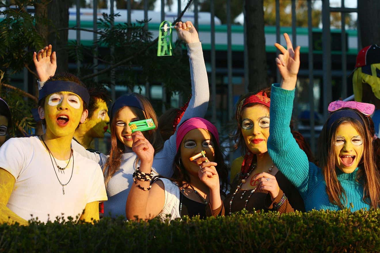 Israeli girls dressed up to celebrate the Jewish holiday of Purim in Jerusalem. The festival of Purim celebrates the deliverance of the Jews of Persia from Haman's plot to annihilate them. Photo by Orel Cohen/Flash90.