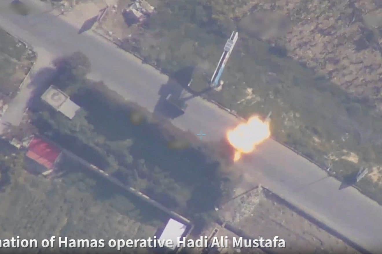 Screenshot of the IDF aerial attack on a vehicle near Tyre, Lebanon, that killed senior Hamas terrorist Hadi Ali Mustafa, March 13, 2024. Credit: IDF.