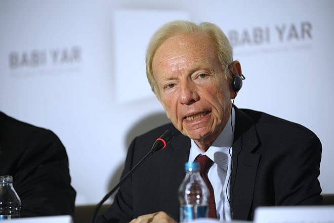 Joe Lieberman, former U.S. senator for the state of Connecticut, speaks during a press conference devoted to the new Babyin Yar Holocaust Memorial Center in Kyiv, Ukraine, Oct. 19, 2017. Credit: Krysja/Shutterstock.