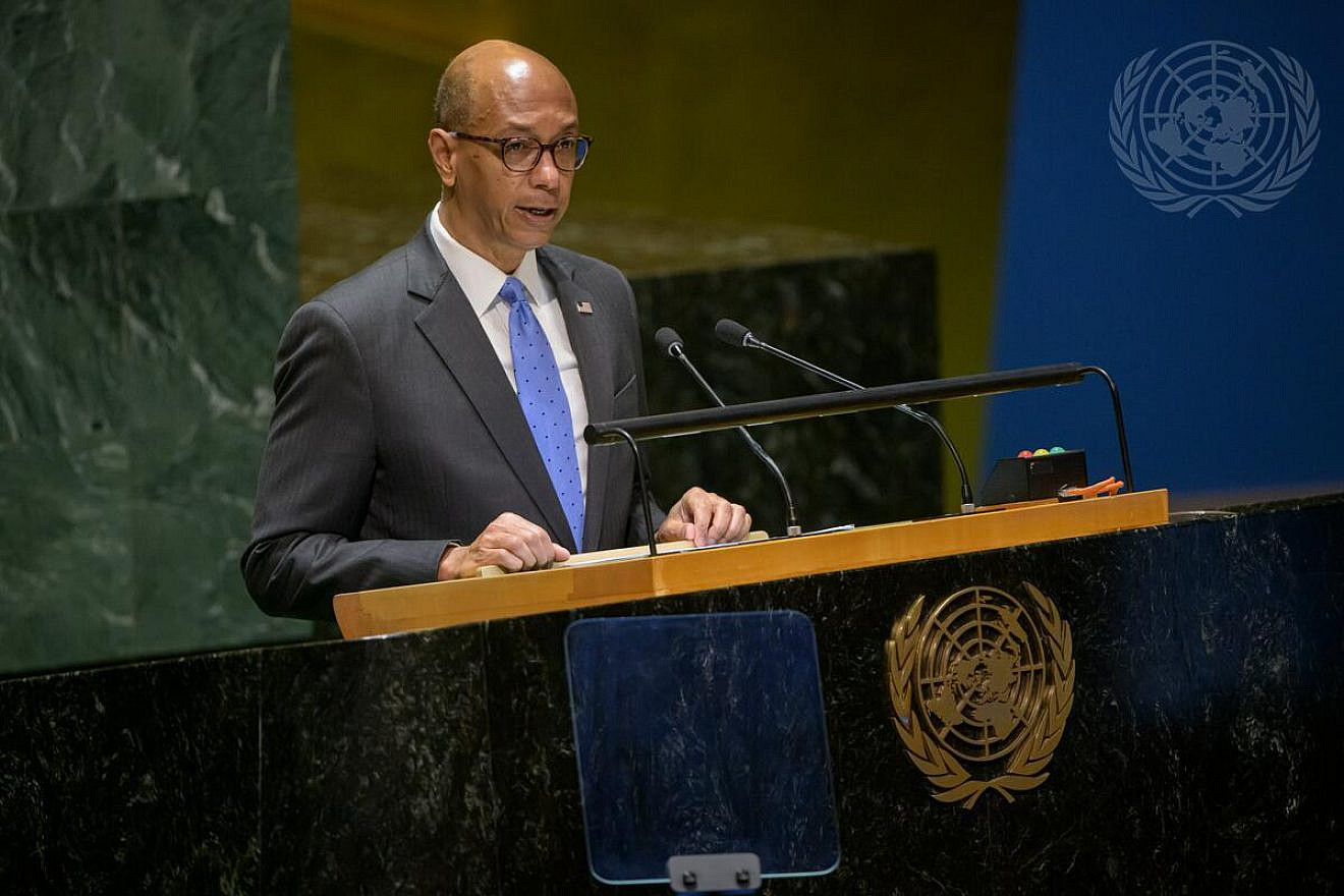 Robert Wood, deputy permanent U.S. representative to the United Nations, addresses the 51st plenary meeting of the General Assembly on Jan. 9, 2024. Credit: Manuel Elías/U.N. Photo.