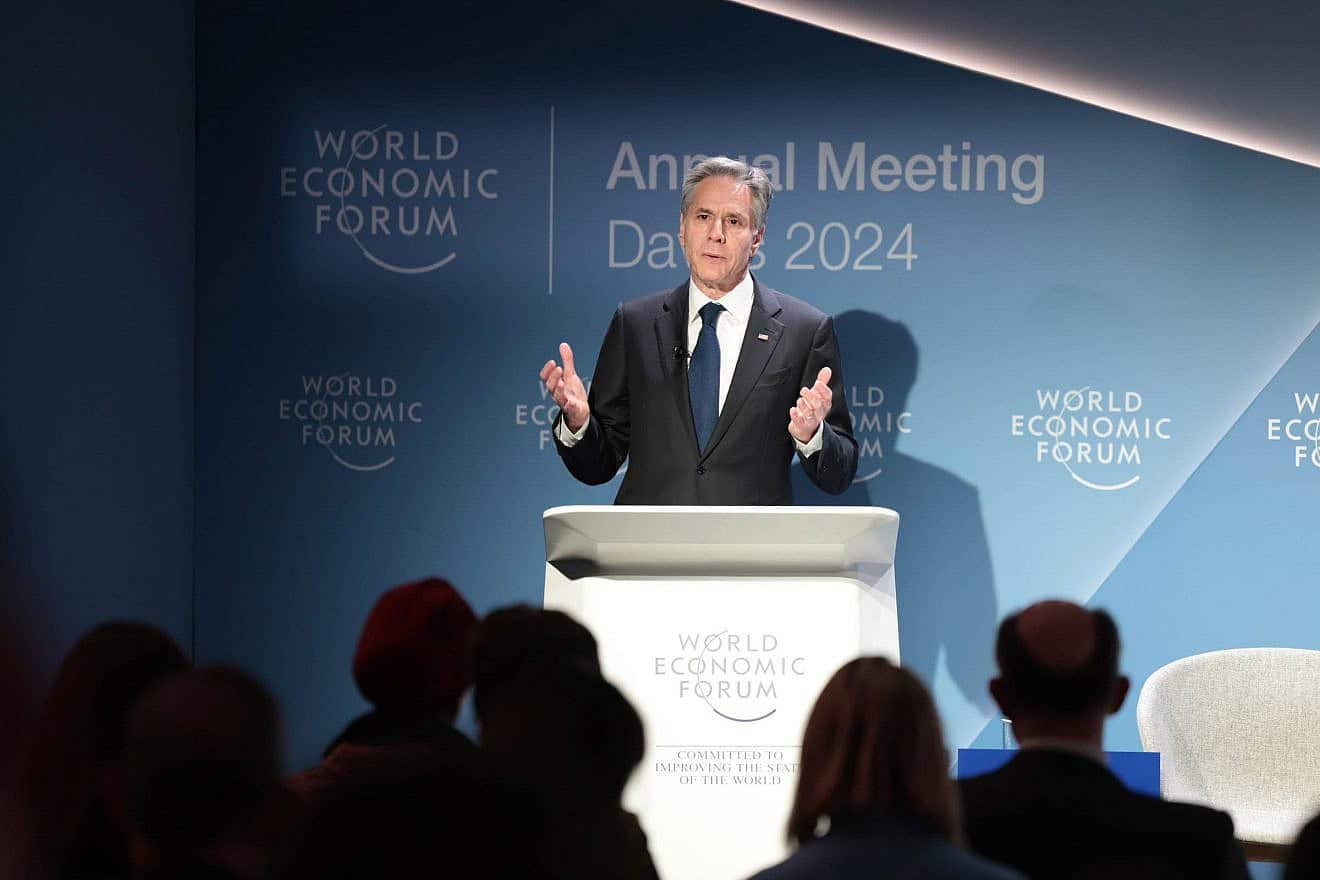 Secretary of State Antony Blinken addresses the World Economic Forum in Davos, Switzerland, Jan. 16, 2024. Photo by Chuck Kennedy/U.S. State Department.