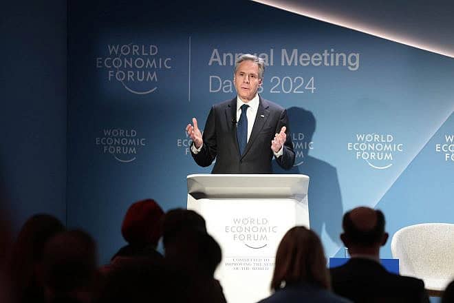 Secretary of State Antony Blinken addresses the World Economic Forum in Davos, Switzerland, Jan. 16, 2024. Photo by Chuck Kennedy/U.S. State Department.