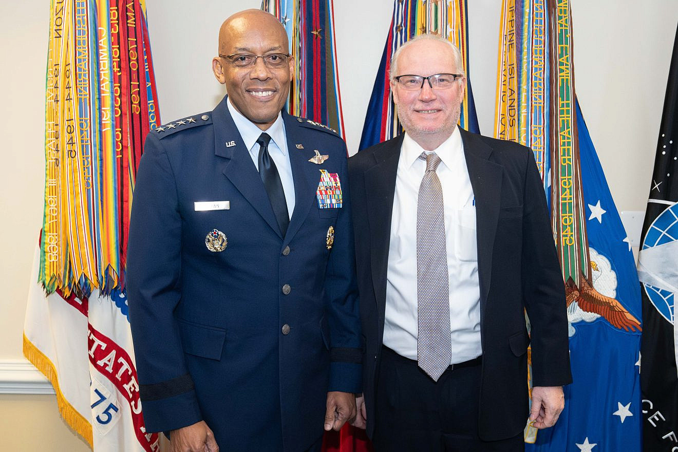 Gen. CQ Brown, Jr., chairman of the Joint Chiefs of Staff, meets with  Timothy Lenderking, U.S. special envoy for Yemen, at the Pentagon on March 21, 2024. Credit: Chief Mass Communication Specialist James Mullen/U.S. Defense Department.