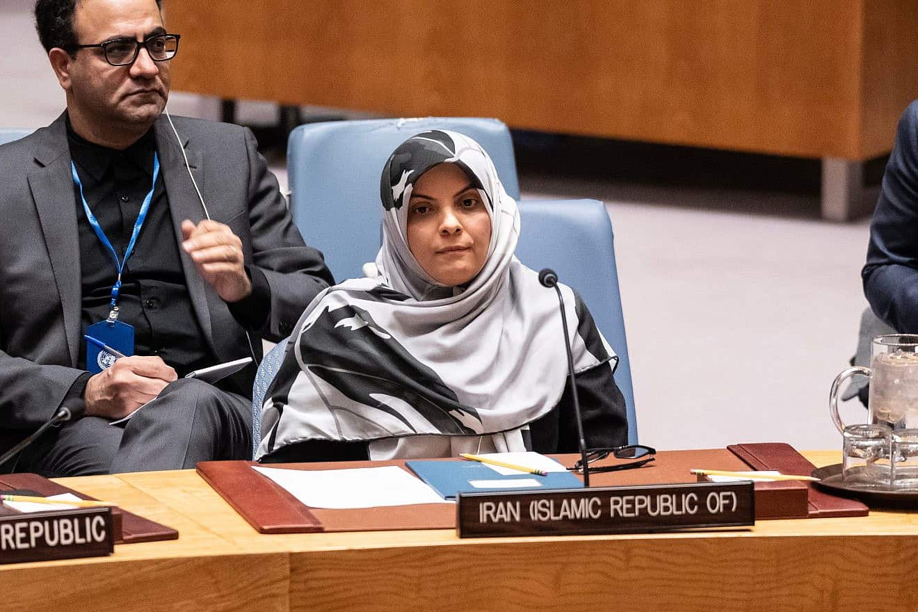 Ambassador Zahra Ershadi of Iran attends a U.N. Security Council meeting in New York called at Russia's request after the Islamic Republic's embassy compound in Syria was hit by missile, April 2, 2024. Credit: Lev Radin/Shutterstock.