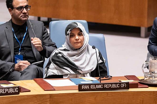 Ambassador Zahra Ershadi of Iran attends a U.N. Security Council meeting in New York called at Russia's request after the Islamic Republic's embassy compound in Syria was hit by missile, April 2, 2024. Credit: Lev Radin/Shutterstock.