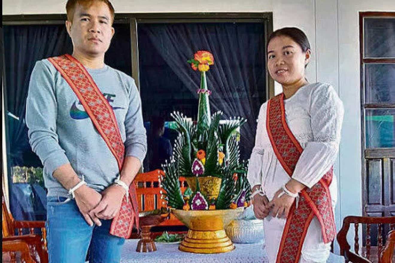 Former captives in Gaza Boonthom Pankhong (left) and Nutthawaree Munkan marry in Thailand, March 2024. Source: Social media.