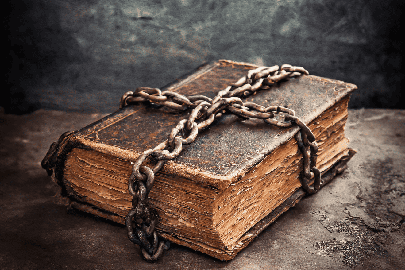 A book in chains. Credit: Square Frog/Pixabay.